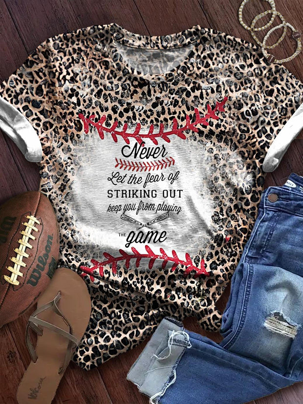 Women's Baseball Game Day Leopard Print Crew Neck T-shirt