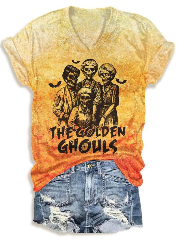Halloween Skull Print V-neck T-Shirt