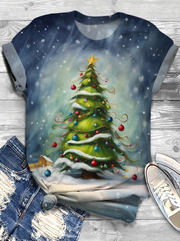 Huge Christmas Tree Printed Crew Neck T-shirt