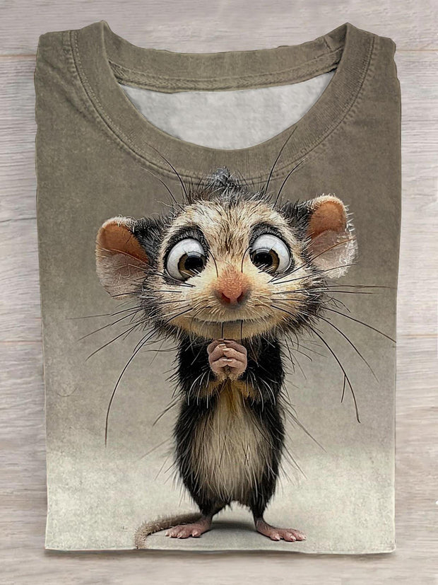 Cute Possum Print Crew Neck T-shirt