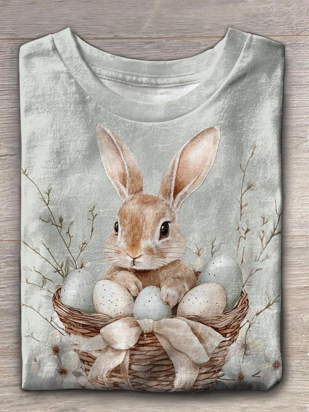 Easter Day Bunny In Basket Crew Neck T-shirt