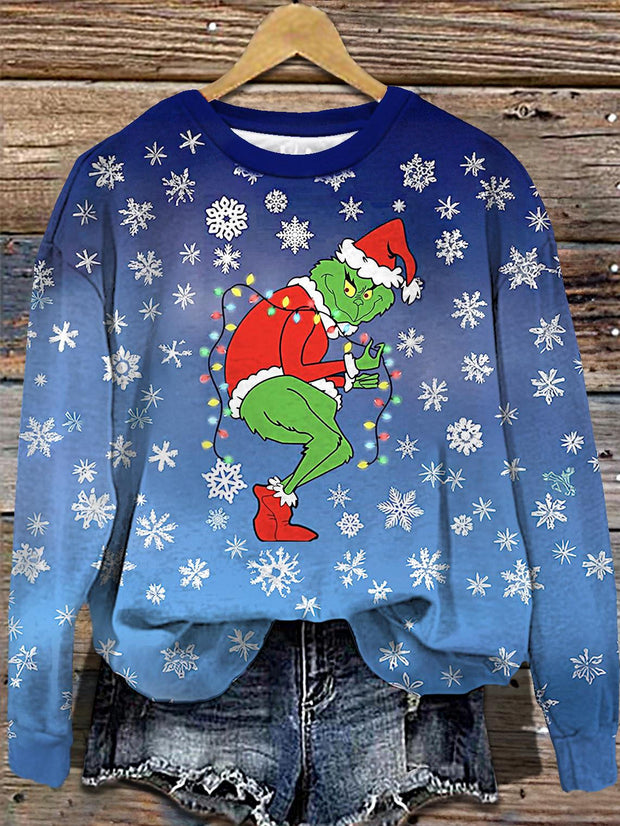 Women's Christmas Snowflake Green Trickortreat Printed Long Sleeve Casual Top