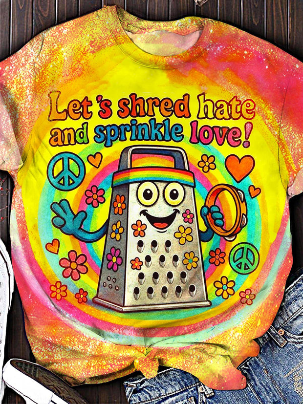 Women's Love Happiness Hippie Print Crew Neck T-shirt