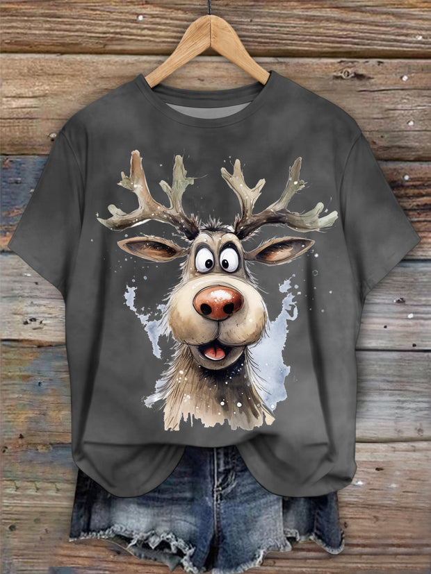 Christmas Elk Crew Neck T-shirt