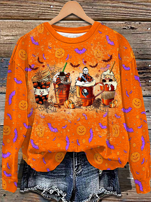 Skeleton Coffee Cups Printed Long Sleeve Casual Top