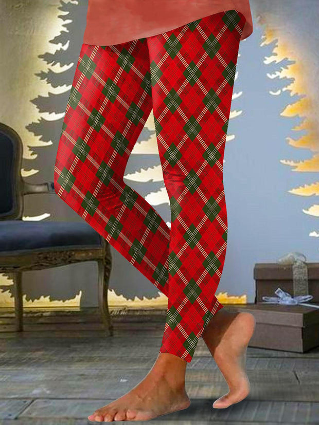 Women's Winter Christmas Plaid Print Leggings