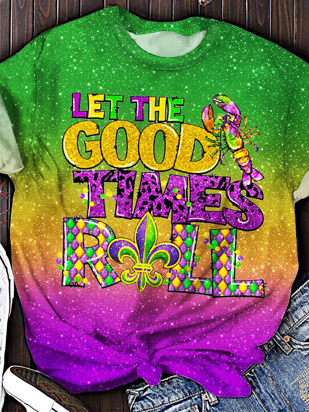 Mardi Gras Let The Good Times Roll Crew Neck T-shirt