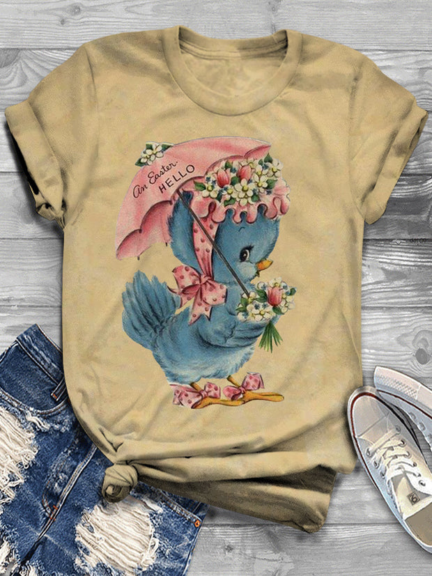 Women's Cute Animal Lady Retro Print Casual T-shirt