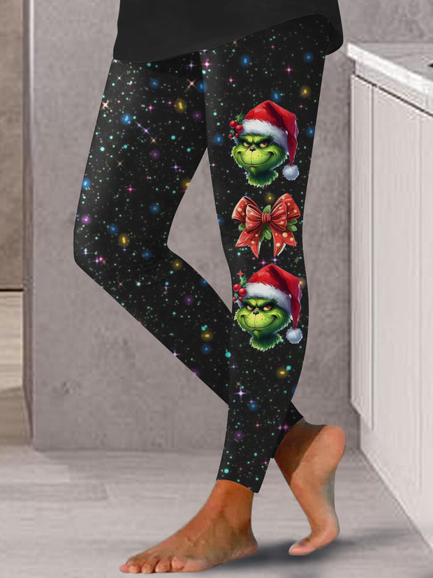 Shine Green Monster Christmas Print Leggings