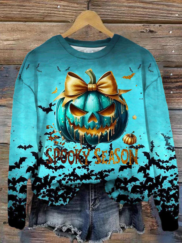 Women's Halloween Pumpkin Print Casual Long Sleeve Top