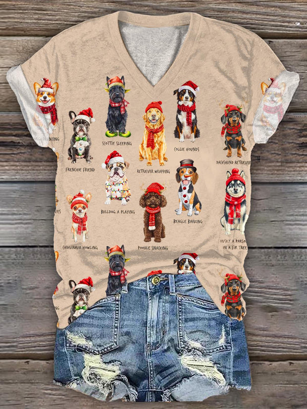 Women's Christmas Animals V-Neck T-Shirt