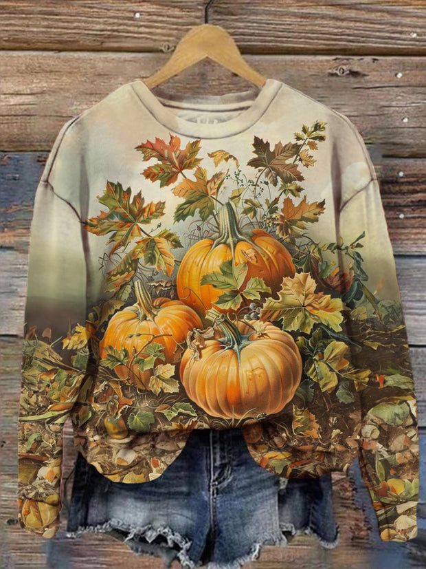 Women's Halloween Pumpkin Vintage Print Casual Long Sleeve Top