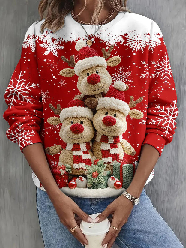 Cartoon Elk Long Sleeve Casual Top