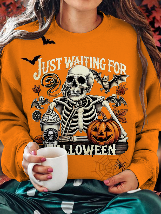 Women's Just waiting for Halloween Round Neck Long Sleeve Top