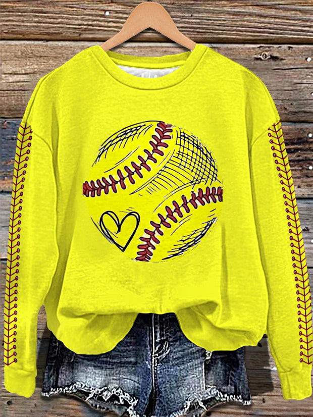 Retro Fashion Lover Baseball Printed Long Sleeve Casual Top