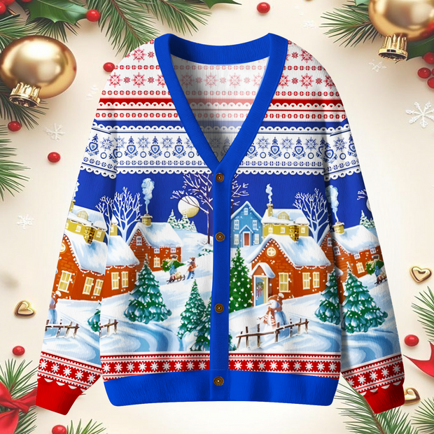 Unisex Christmas Cozy Cabin Ugly Cardigan Sweaters