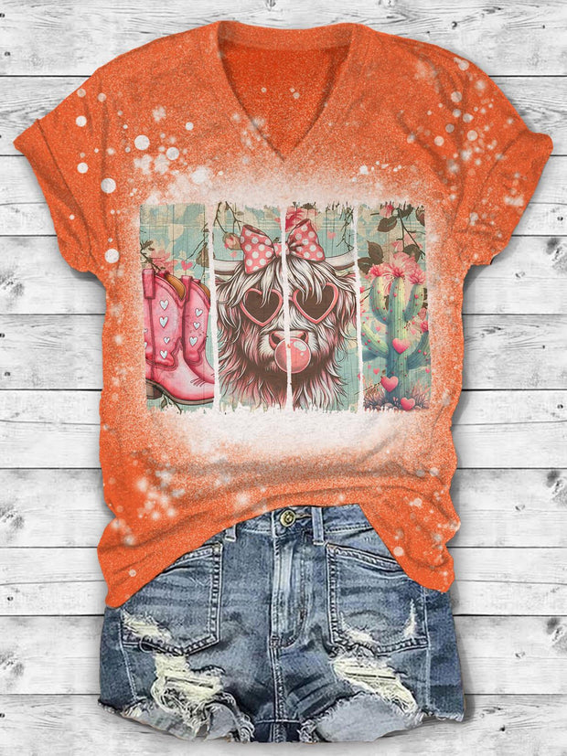 Women's Valentine's Day Western Denim Vintage Printed Casual T-shirt