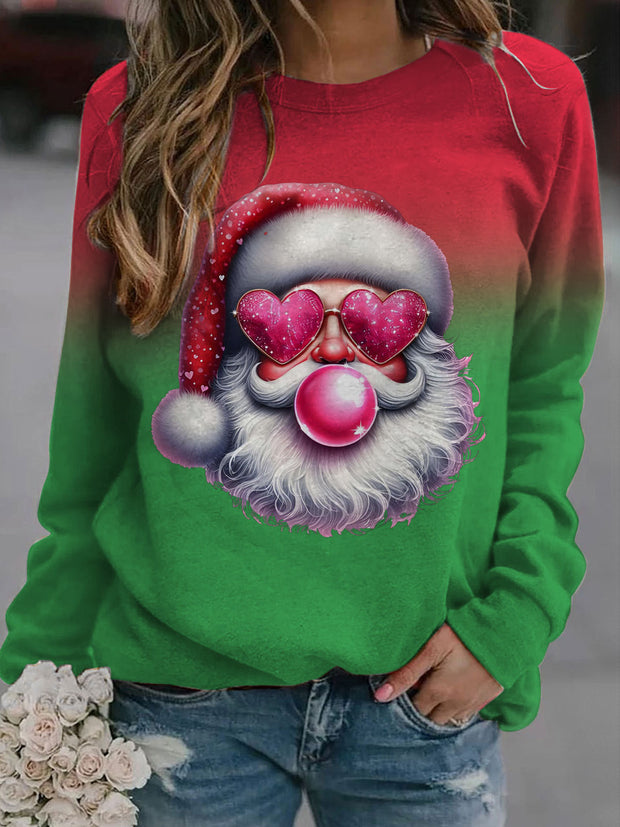 Pink Christmas Santa Long Sleeve Casual Top