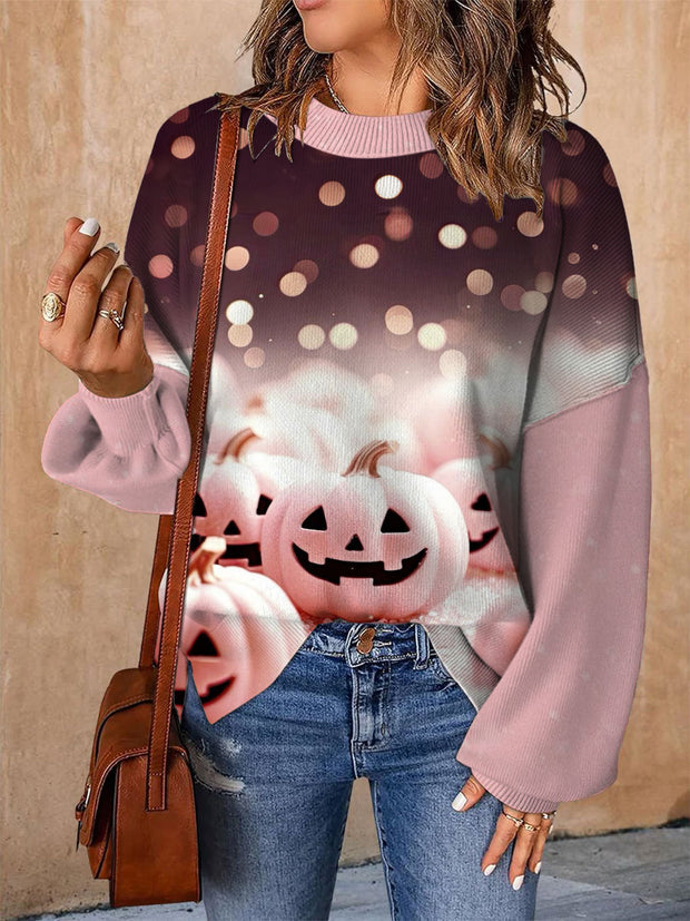 Women's Starlight Pumpkin Patch Round Neck Drop Shoulder Sleeve Casual Sweater