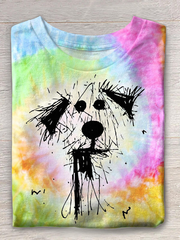 Line Puppy Tie-Dye Print Crew Neck T-shirt