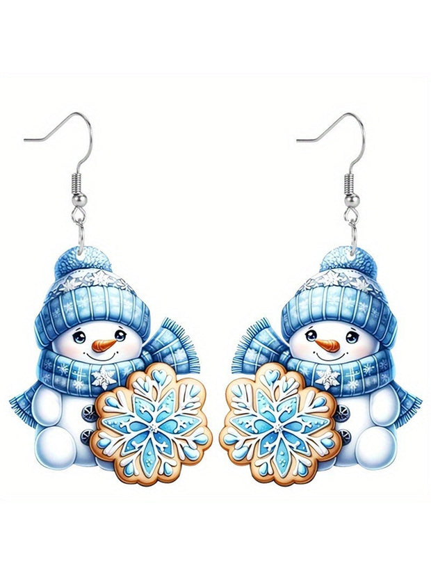 Sequin Acrylic Cartoon Christmas Snowman Earrings