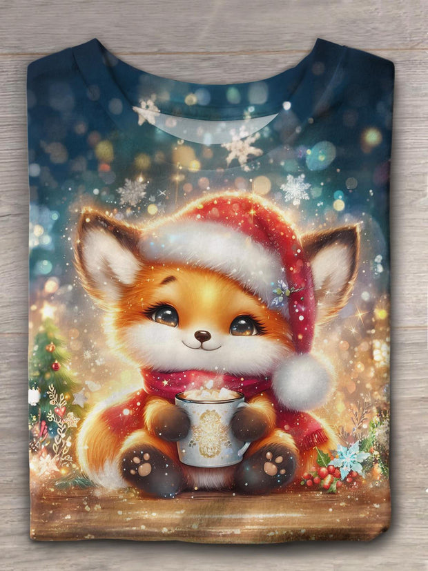 Cute Christmas Fox Crew Neck T-shirt