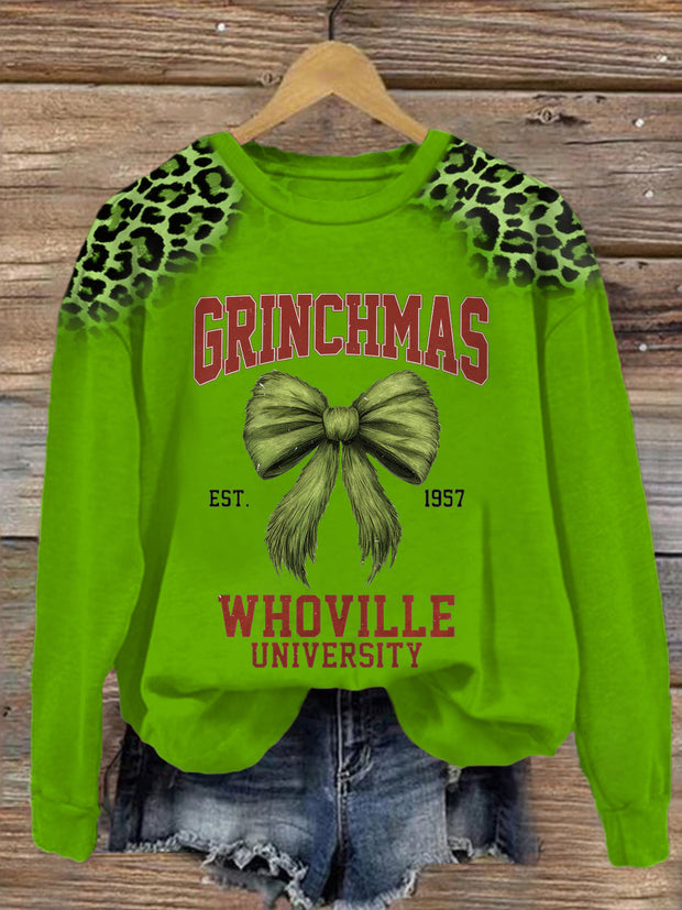 Women's Grinchmas Whoville University Round Neck Long Sleeve Top