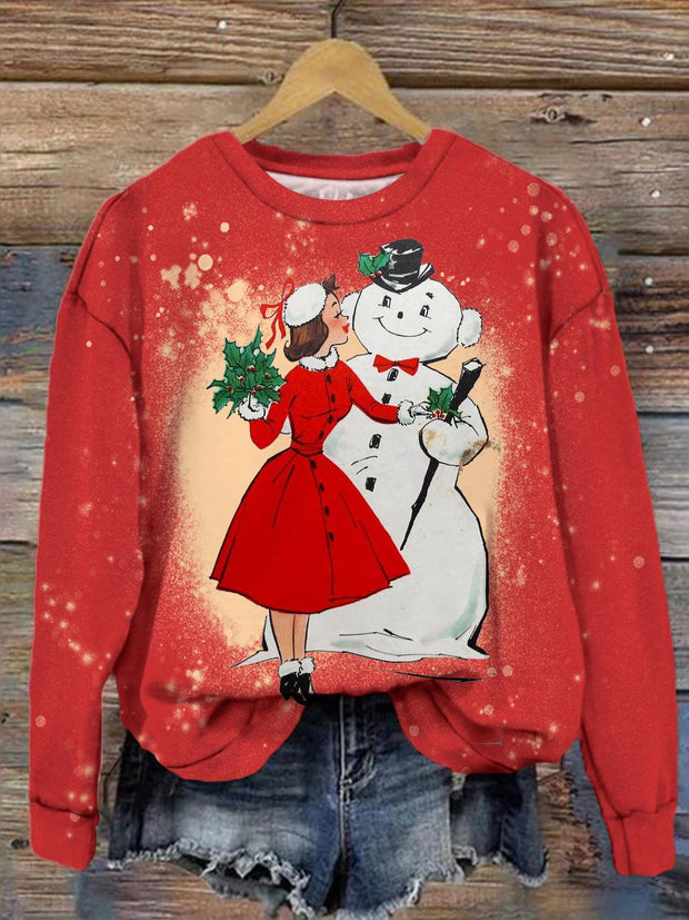 Women's Christmas Girls Vintage Print Long Sleeve Top