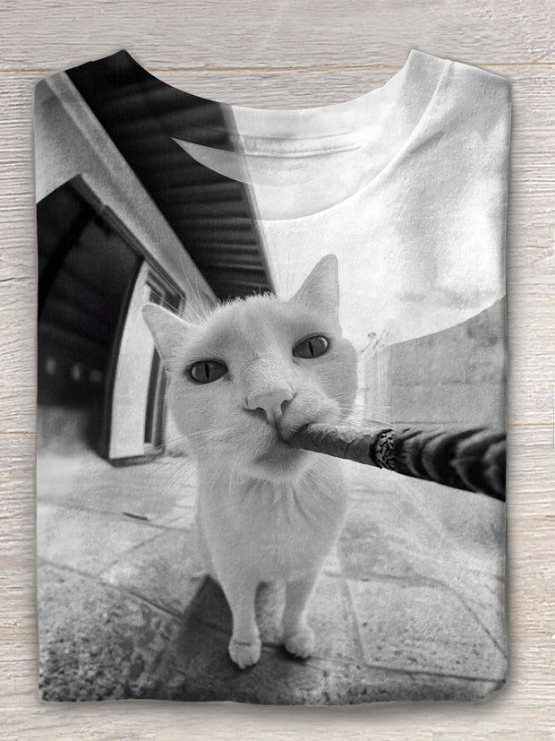 Funny Cat Smoking Crew Neck T-shirt