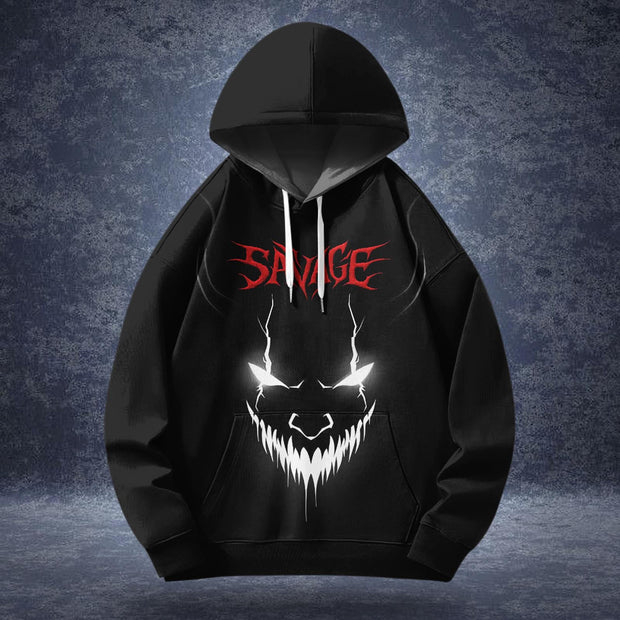 Halloween Horror Print Long Sleeve Hooded Pocket Sweatshirt