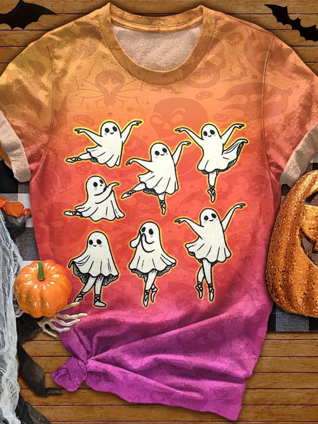 Halloween Cute Ballerina Ghost Crew Neck T-shirt