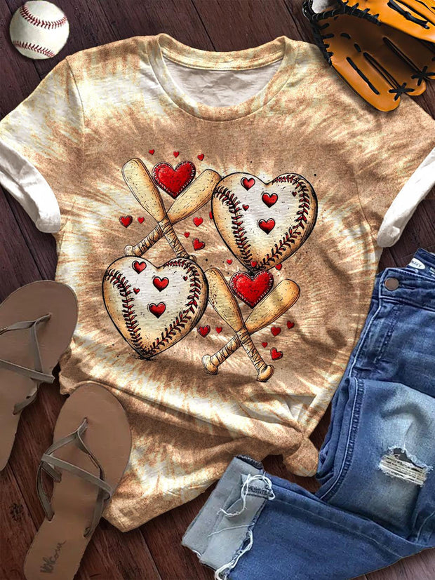 XOXO Retro Baseball Valentine's Day Print Crew Neck T-shirt