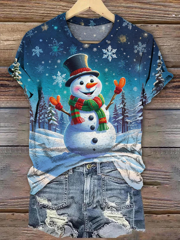 Happy Snowman Crew Neck T-shirt