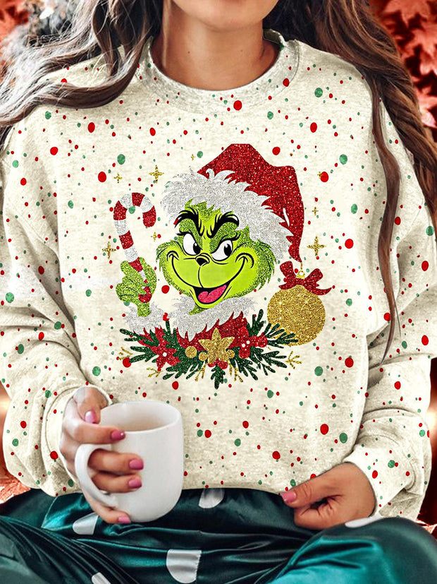 Women's Christmas Stylish Santa Printed Long Sleeve Casual Top