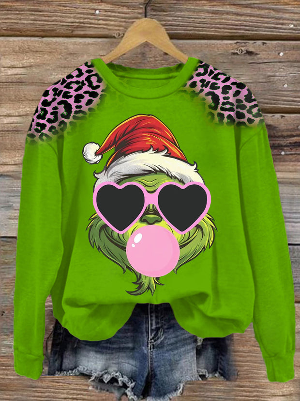 Women's Casual Christmas Green Monster Crew Neck Casual Sweatshirt