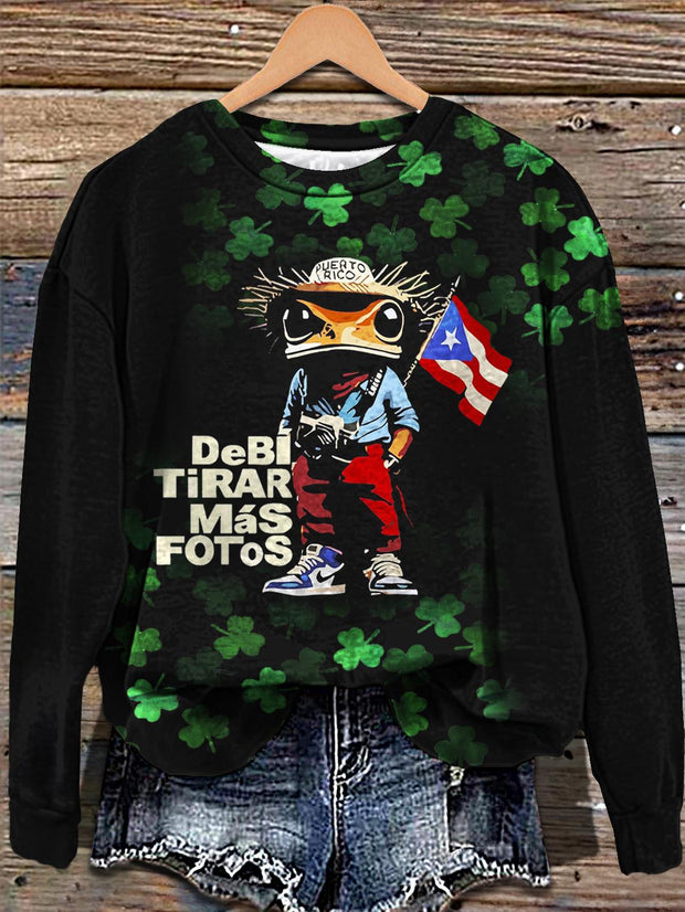 Bad Bunny Debi Tirar Mas Fotos St. Patrick's Printed Long Sleeve Casual Top