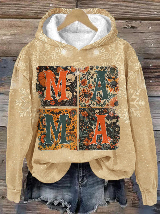 Floral Mama Halloween Long Sleeve Printed Hoodie