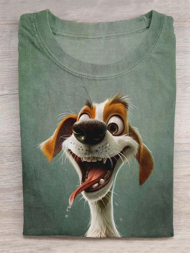 Funny Dog Printed Crew Neck T-shirt