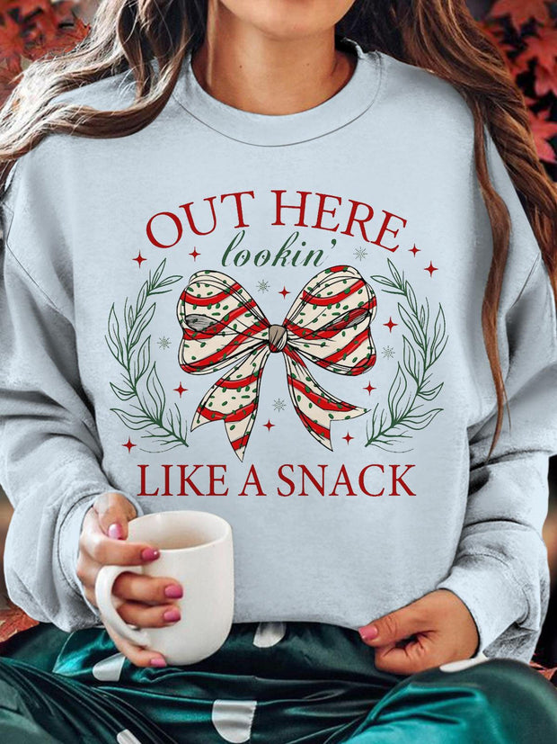 Christmas Coquette Bow Crew Neck Casual Sweatshirt