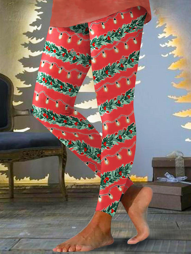 Women's Christmas Pine Branch Lantern Print Leggings