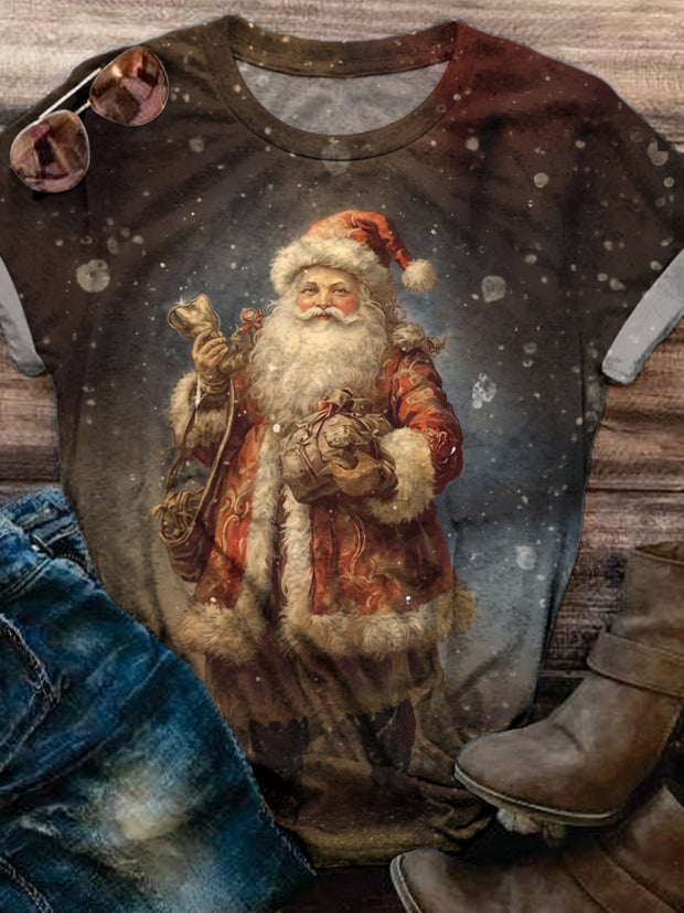 Shabby Chic Santa Claus Crew Neck T-shirt