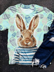 Easter Egg Bunny Print Crew Neck T-shirt