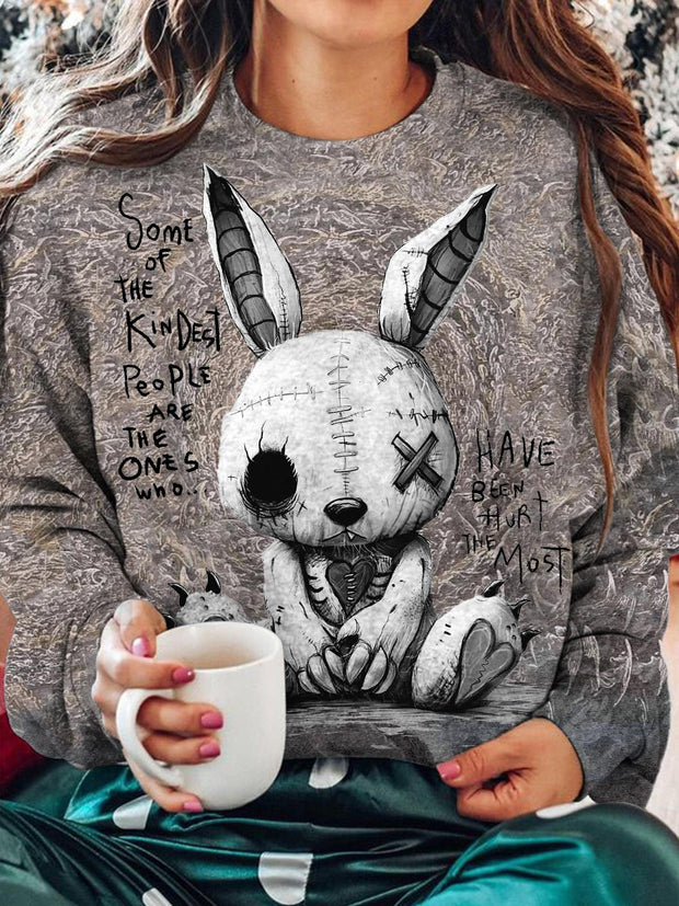 Women's Christmas Some Of The Kindest Bunny Fun Print Long Sleeve Top