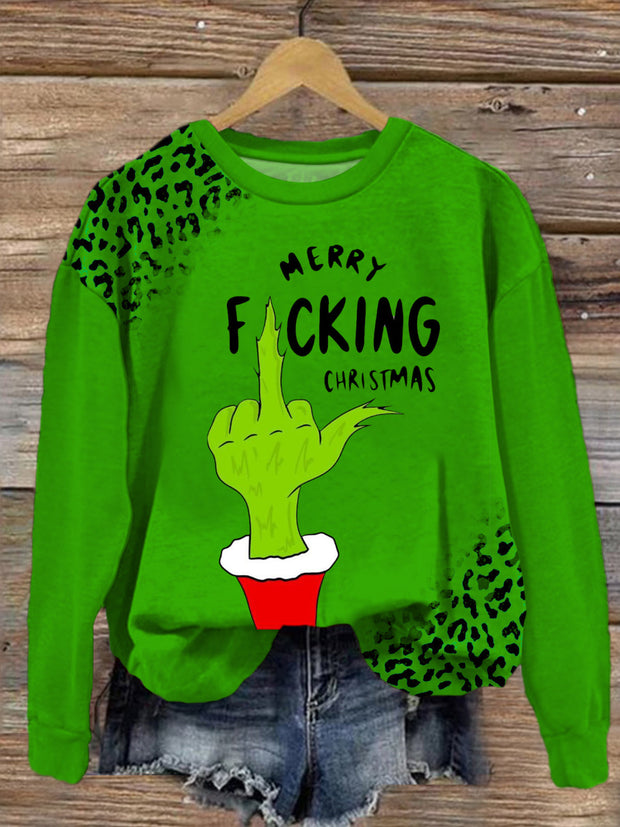 Fucking Merry Christmas Round Neck Long Sleeve Top