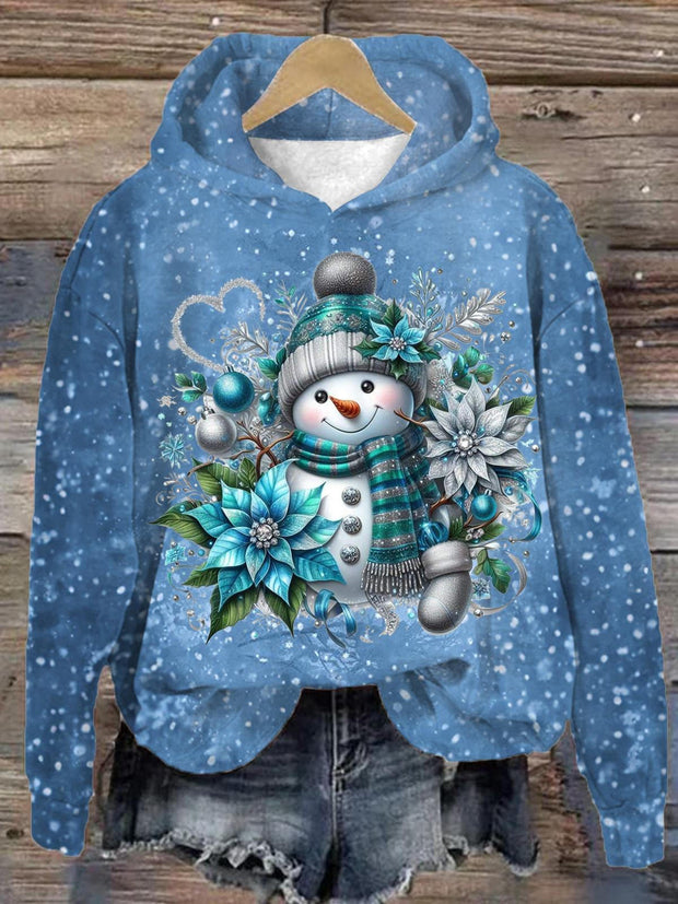 Blue Snowman Long Sleeve Printed Hoodie