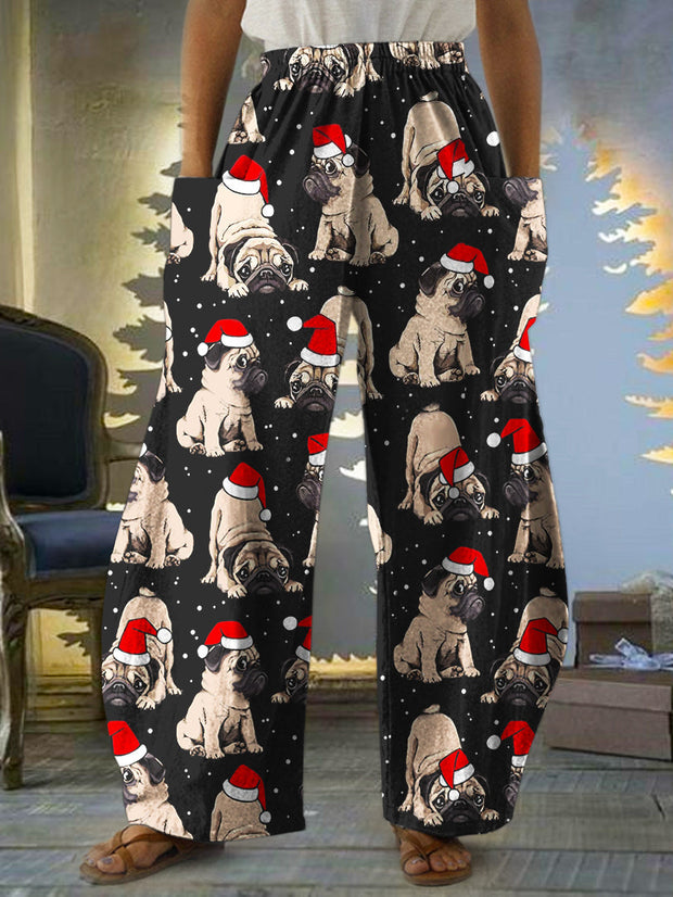 Women's Christmas Dog Print Casual Pants