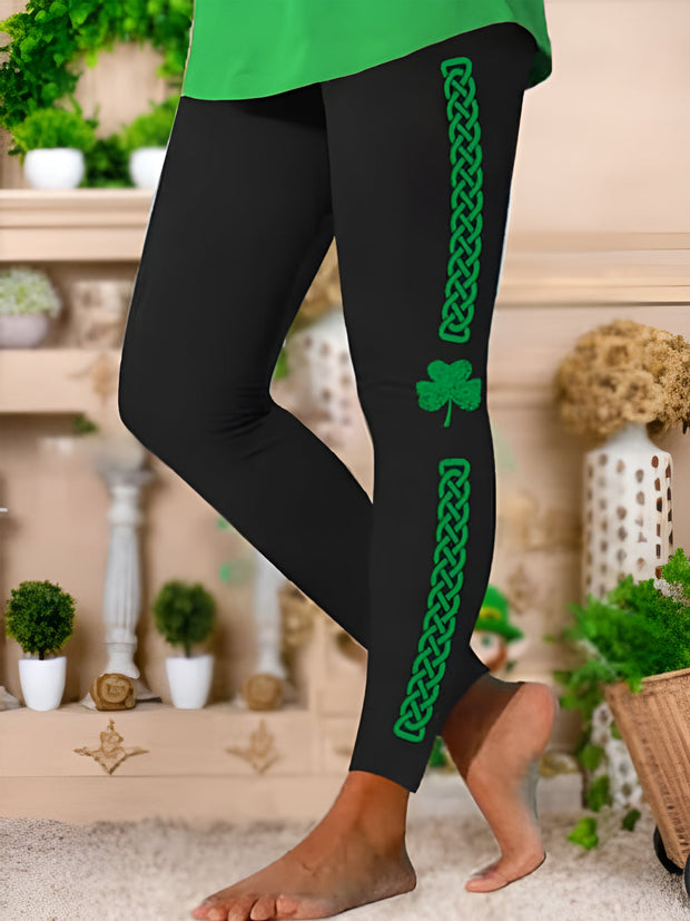 St Patrick'S Day Four Leaf Clover Print Leggings