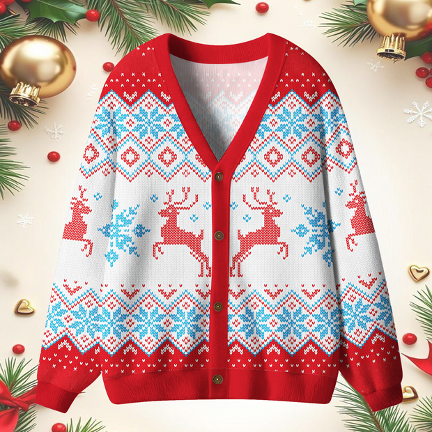 Unisex Fun Retro Christmas Reindeer Ugly Cardigan Sweaters