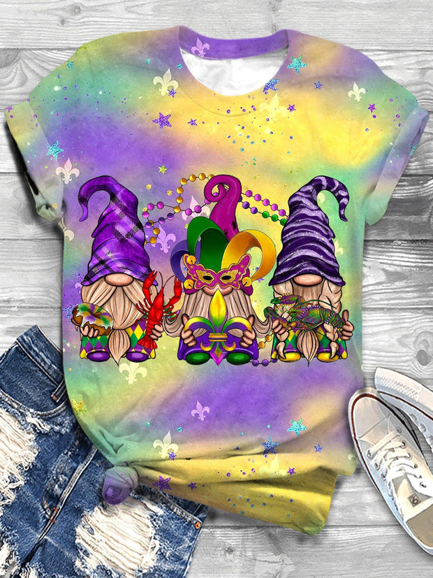 Mardi Gras Colorful Gnomes Crew Neck T-shirt