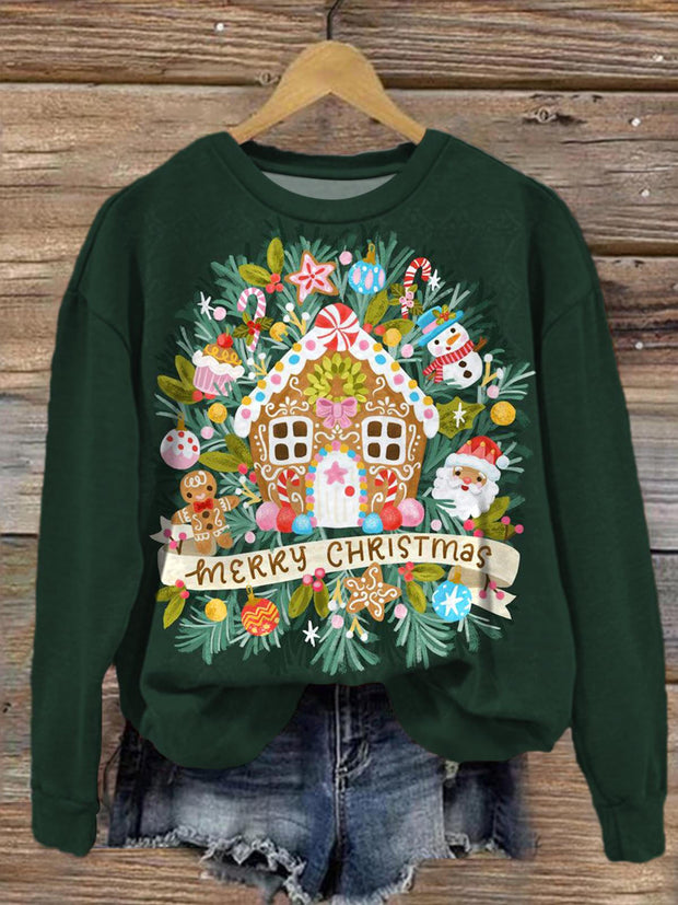 Christmas Gingerbread House Crew Neck Casual Sweatshirt